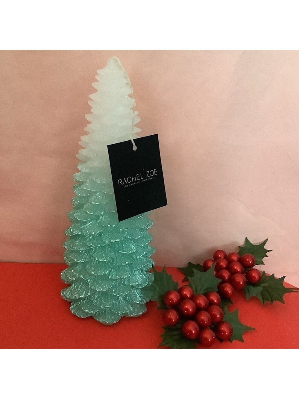 Rachel Zoe Christmas Tree Candle Green Ombré New